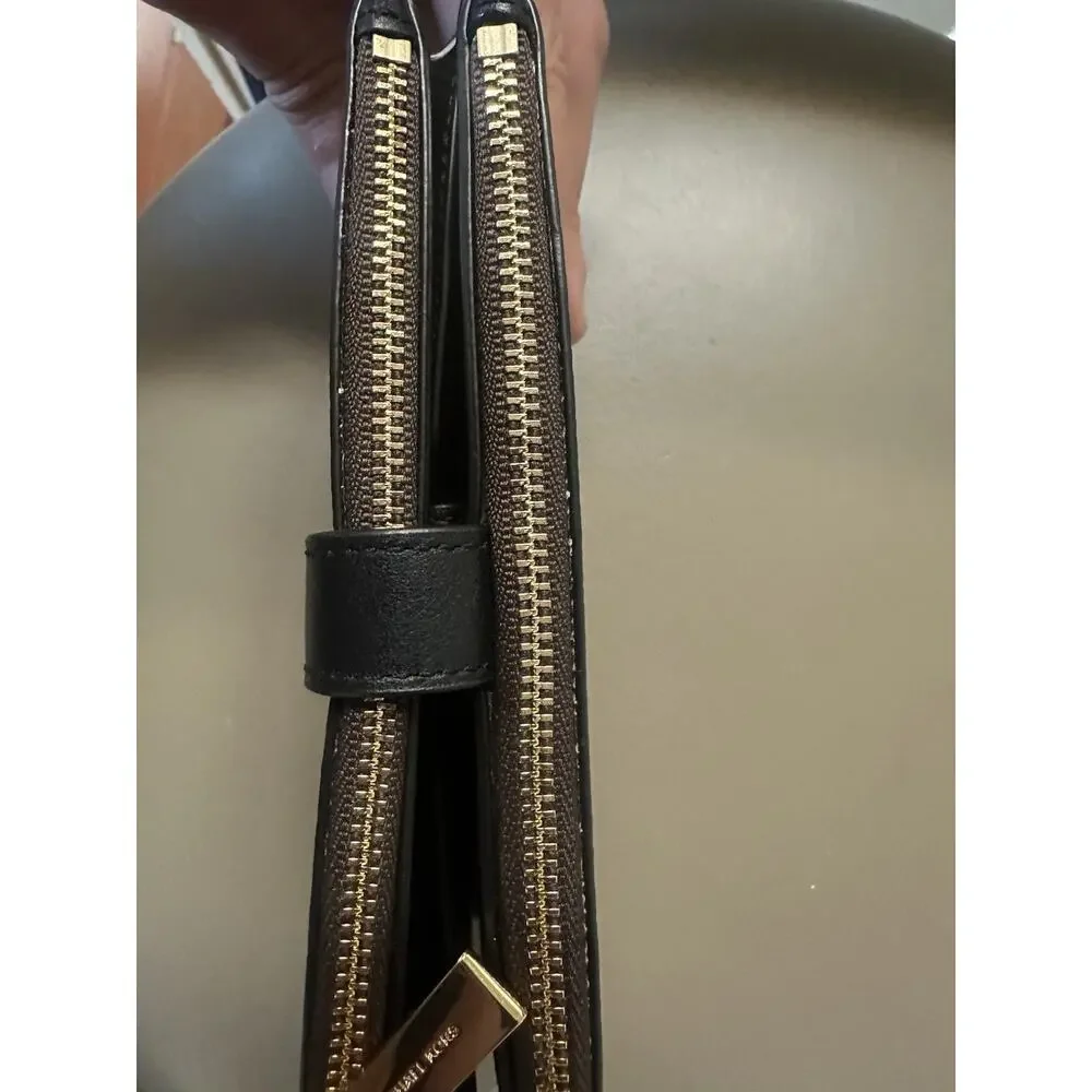 Michael Kors Jet Set East West Phone Wristlet Brown Signature Gold Plate NWT